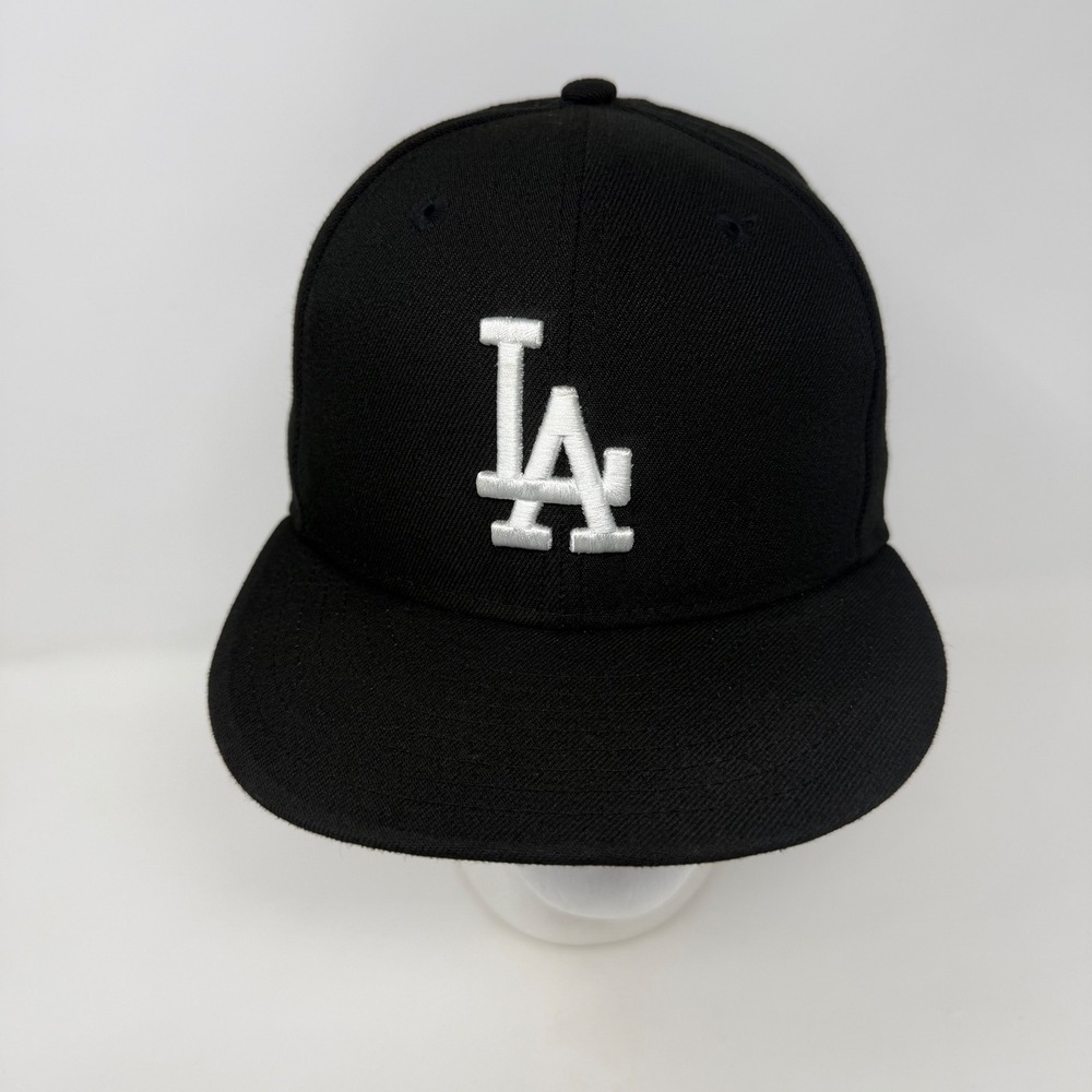 New Era 59FIFTY Los Angeles Dodgers Hat Mens 7 3/8 Black White Fitted MLB Cap